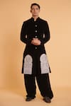 Buy_Siddartha Tytler_Black Velvet Placement Embroidery Floral Sherwani With Pant _at_Aza_Fashions