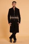 Buy_Siddartha Tytler_Black Velvet Placement Embroidery Gunmetal Gradient Sherwani With Pant  _at_Aza_Fashions