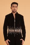 Siddartha Tytler_Black Velvet Placement Embroidery Gunmetal Gradient Sherwani With Pant  _Online_at_Aza_Fashions