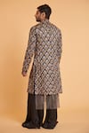 Shop_Siddartha Tytler_Black Silk, Lycra, Satin Chequered Lattice Embroidered Sherwani With Hakama Pant_at_Aza_Fashions