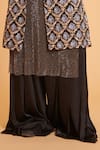 Buy_Siddartha Tytler_Black Silk, Lycra, Satin Chequered Lattice Embroidered Sherwani With Hakama Pant_Online_at_Aza_Fashions
