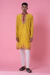 Buy_Siddhartha Bansal_Yellow Kurta Chanderi Printed Floral With Pant _at_Aza_Fashions