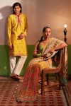 Shop_Siddhartha Bansal_Yellow Kurta Chanderi Printed Floral With Pant _Online_at_Aza_Fashions