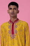 Siddhartha Bansal_Yellow Kurta Chanderi Printed Floral With Pant _at_Aza_Fashions