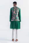 Shop_Siddhartha Bansal_Emerald Green Kurta Chanderi Printed Floral Paisley With Pant _at_Aza_Fashions