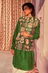 Shop_Siddhartha Bansal_Emerald Green Kurta Chanderi Printed Floral Paisley With Pant _Online_at_Aza_Fashions
