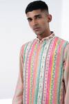 Siddhartha Bansal_Pink Kurta Chanderi Printed Floral With Pant _at_Aza_Fashions