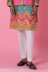 Shop_Siddhartha Bansal_Multi Color Kurta Chanderi Printed Chevron With Pant _Online_at_Aza_Fashions