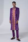 Buy_Siddhartha Bansal_Purple Sherwani Suede Velvet Printed Floral With Churidar _at_Aza_Fashions