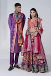 Buy_Siddhartha Bansal_Purple Sherwani Suede Velvet Printed Floral With Churidar _Online_at_Aza_Fashions