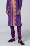 Shop_Siddhartha Bansal_Purple Sherwani Suede Velvet Printed Floral With Churidar _Online_at_Aza_Fashions