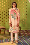 Buy_Siddhartha Bansal_Pink Sherwani Suede Velvet Printed Floral Abstract With Churidar _at_Aza_Fashions