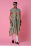 Siddhartha Bansal_Green Stripes Printed Stole_Online_at_Aza_Fashions