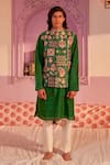 Shop_Siddhartha Bansal_Emerald Green Dupion Printed Floral Blossom Bundi _at_Aza_Fashions