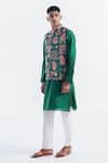 Siddhartha Bansal_Emerald Green Dupion Printed Floral Blossom Bundi _Online_at_Aza_Fashions
