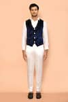 Buy_Aryavir Malhotra_White Waistcoat Velvet Textured Coat Pant Set _Online_at_Aza_Fashions