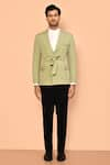 Aryavir Malhotra_Green Crepe Plain Patch Pocket Jacket _Online_at_Aza_Fashions