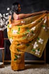 Shop_Avalipt_Yellow 100% Silk Organza Handpainted Floral Amber Blossom Saree _at_Aza_Fashions