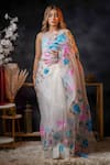 Buy_Avalipt_White 100% Silk Organza Handpainted Floral Aphrodite Saree  _at_Aza_Fashions