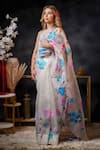 Shop_Avalipt_White 100% Silk Organza Handpainted Floral Aphrodite Saree  _Online_at_Aza_Fashions