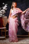 Shop_Avalipt_Pink 100% Silk Organza Handpainted Floral Breezy Bougainvillea Saree _at_Aza_Fashions