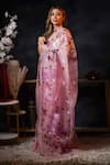 Avalipt_Pink 100% Silk Organza Handpainted Floral Breezy Bougainvillea Saree _Online_at_Aza_Fashions