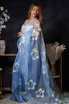 Avalipt_Blue 100% Silk Organza Handpainted Floral Day Dream Blossom Saree _Online_at_Aza_Fashions