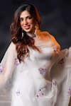 Avalipt_White 100% Silk Organza Handpainted Floral Gulbahaar Dupatta _Online_at_Aza_Fashions