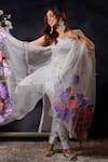 Shop_Avalipt_White 100% Silk Organza Handpainted Floral Gulbahaar Dupatta _Online_at_Aza_Fashions