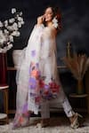 Avalipt_White 100% Silk Organza Handpainted Floral Gulbahaar Dupatta _at_Aza_Fashions