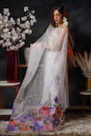 Buy_Avalipt_White 100% Silk Organza Handpainted Floral Gulbahaar Dupatta 