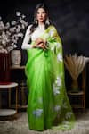 Buy_Avalipt_Green 100% Silk Organza Handpainted Floral Jaan-e-bahaar Blossom Saree _at_Aza_Fashions