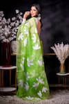 Shop_Avalipt_Green 100% Silk Organza Handpainted Floral Jaan-e-bahaar Blossom Saree _at_Aza_Fashions