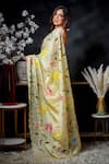 Shop_Avalipt_Yellow Silk Blend Handpainted Floral Kusum Lily Saree _at_Aza_Fashions