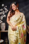 Shop_Avalipt_Yellow Silk Blend Handpainted Floral Kusum Lily Saree _Online_at_Aza_Fashions