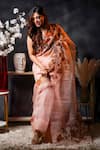 Buy_Avalipt_Peach 100% Silk Organza Handpainted Floral Sundari Saree _at_Aza_Fashions