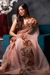 Avalipt_Peach 100% Silk Organza Handpainted Floral Sundari Saree _Online_at_Aza_Fashions