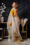 Shop_Avalipt_White 100% Silk Organza Handpainted Floral Suryamukhi Saree _at_Aza_Fashions