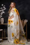 Shop_Avalipt_White 100% Silk Organza Handpainted Floral Suryamukhi Saree _Online_at_Aza_Fashions