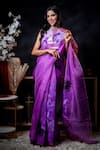 Shop_Avalipt_Purple 100% Silk Organza Handpainted Floral Lily Saree _at_Aza_Fashions