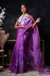 Avalipt_Purple 100% Silk Organza Handpainted Floral Lily Saree _Online_at_Aza_Fashions