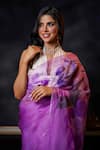 Buy_Avalipt_Purple 100% Silk Organza Handpainted Floral Lily Saree _Online_at_Aza_Fashions