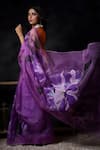 Shop_Avalipt_Purple 100% Silk Organza Handpainted Floral Lily Saree _Online_at_Aza_Fashions