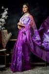 Avalipt_Purple 100% Silk Organza Handpainted Floral Lily Saree _at_Aza_Fashions