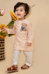 LITTLE BOYS CLOSET_Beige Cotton Silk Teddy Bear Patch Work Kurta With Pyjama _Online_at_Aza_Fashions