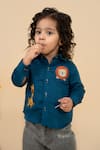 Shop_LITTLE BOYS CLOSET_Green Cotton Satin Giraffe Patch Work And Lion Shirt _at_Aza_Fashions