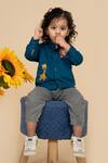 LITTLE BOYS CLOSET_Green Cotton Satin Giraffe Patch Work And Lion Shirt _Online_at_Aza_Fashions