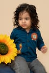 Shop_LITTLE BOYS CLOSET_Green Cotton Satin Giraffe Patch Work And Lion Shirt _Online_at_Aza_Fashions