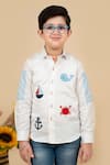 Shop_Little Boys Closet by Gunjan Khanijou_White Cotton Satin Sea Theme Embroidery Color Block Shirt_at_Aza_Fashions