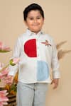 Buy_LITTLE BOYS CLOSET_Red Cotton Satin Teddy Ride Embroidery Color Block Shirt _at_Aza_Fashions